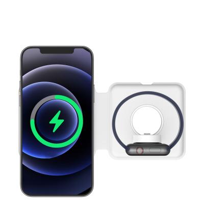 China 2021 New Arrivals Qi Timess 2021 New Arrivals Electronic 2-IN-1 Duo Magnetic-Safe Charger Magnetic Wireless Charger for iPhone Watch Earbud for sale