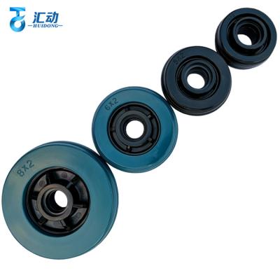 China Hotel Rotating Blue Elastic Bass Medium Nylon Trolley Single Axle Wheel Caster For AGV Rubber Casters for sale