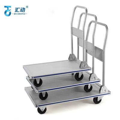 China Portable Silent Four Wheel Folding Flatbed Storage Aluminum Alloy Trolley Household Trolley Pull Truck Trailer Truck for sale