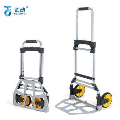 China Two Wheel Storage Aluminum Alloy Trolley Luggage Trolley Folding Small Pull Portable Truck Shopping Cart Trolley Trailer for sale