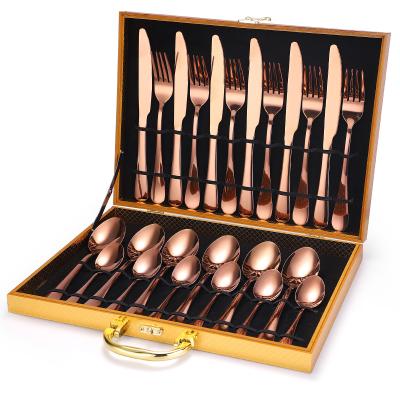 China Modern 24 PCS Wedding Party Gifts Set Wooden Box 410 Stainless Steel Kitchenware Cutlery for sale