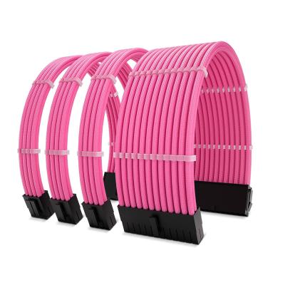 China USA Dropshipping Soft Nylon Braided COMPUTER With Comb Kit 18AWG ATX/EPS/8 Pin PCI-E (Pink) Sleeved Cable Extensions for sale