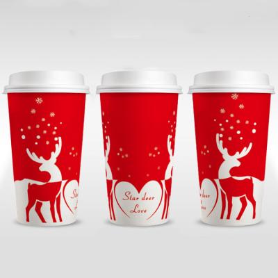 China 8/10/12/16/20 Ounce Christmas Tree Disposable Custom Paper Cup Logo Printing Coffee Hot Chocolate Single Wall Disposable Paper Cup for sale