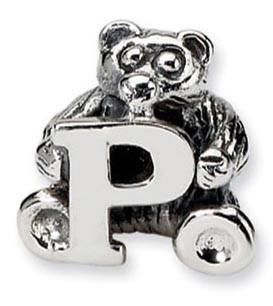 China 925 Sterling Silver Bead Charm Bear With Alphabet  For Bracelet Necklace for sale