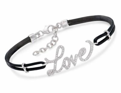 China Bracelete da pulseira da prata esterlina, bracelete de couro preto do amor das meninas à moda à venda