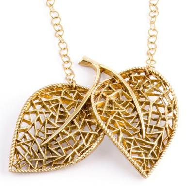 China Personalised Silver Jewellery Stylish Custom Hollow Gold Leaves Necklace for sale