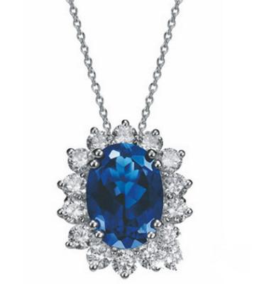 China Bridal Band Fashion Jewelry Necklaces Blue Diamond Pendant  Necklace for sale