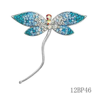 China Jóia de prata bonita na moda, broche azul da libélula da asa do cristal de rocha do acoplamento à venda