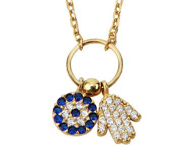 China Turkish Rhinestone Hamsa Hand Pendant / Evil Eye 14K Pendant Design for sale