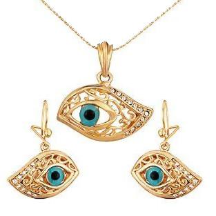 China Interchangeable Turkish Style Lady 18k Gold Big Evil Eye Women Jewelry Sets for sale