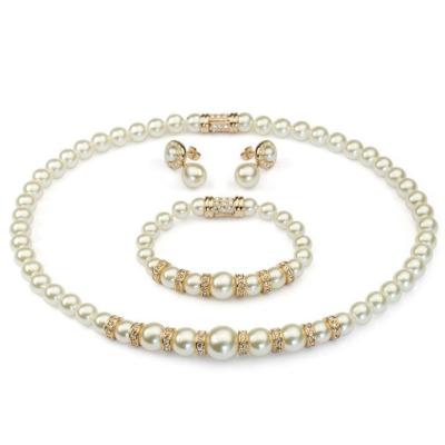 China Crystal Freshwater White Pearl Wedding Jewelry Sets - Earrings Bracelet Necklaces for sale