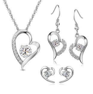 China 925 Silver Ladies Jewelry Sets Heart Shaped Bridal Jewelry Sets Design for sale