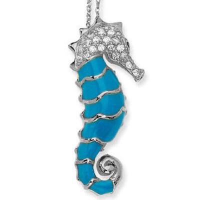 China Sterling Silver Nautical Themed Jewelry Turquoise Blue Seahorse Pendant for sale