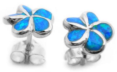 China Fashionable Woman Silver Hawaiian Jewelry , Blue Opal Plumeria Earring Stud for sale