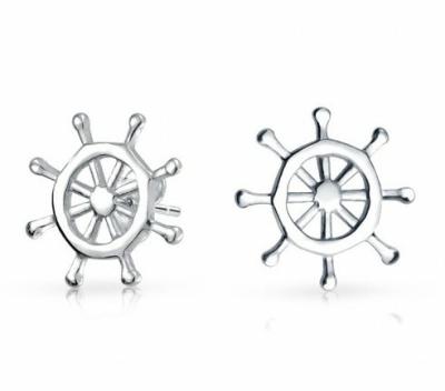 China Trendy Nautical Themed Rose Gold Ship Wheel Earring For Girls / Children for sale