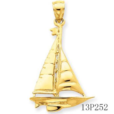 China Silver Nautical Themed Jewelry Yellow Gold Sailboat  Nautical Pendant for sale