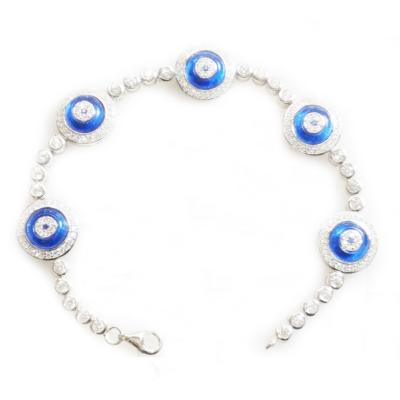 China Dark Blue Silver Rhodium 7 Inch Tennis Bracelet Evil Eye Charm Jewelry for sale