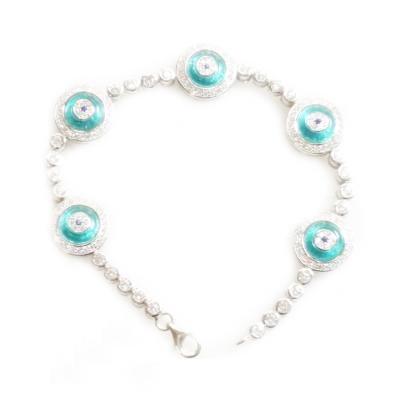 China Girls 7 Inch Evil Eye Jewelry Light Blue Rhodium Plated Tennis Bracelet for sale