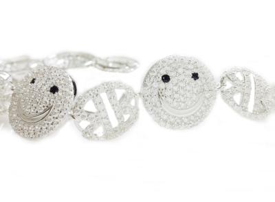 China Happiness Silver Evil Eye Jewelry 7 Inch Full  Smile Face Bracelet  Rhinestone for sale