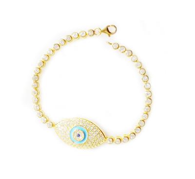 China Stylish 14K Gold Diamond Turquoise Blue Single Evil Eye Bracelet for Women for sale