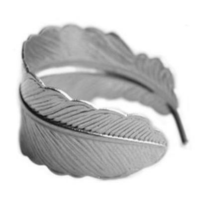 China Solid Silver Look Fashion Jewelry Ring Minimalist Cuff Feather Band for sale