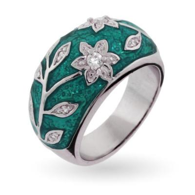 China Zircon Cherry Flower Blossom Fashion Jewelry Rings Brass Enamel For Girls for sale