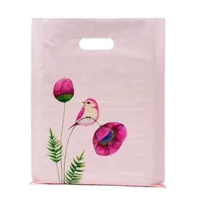 China Disposable Custom Printed Logo Die Cut Handle Merchandise Plastic Packaging Bag For Shopping for sale