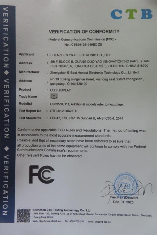 FCC - Shenzhen Y&J Electronics Co., Ltd.