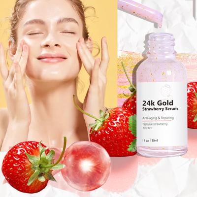 China Private Label Dark Spot Wrinkle Remover Anti Aging Skin Whitening Repairing Whitening Natural Strawberry Extract 24K Gold Serum For Face for sale