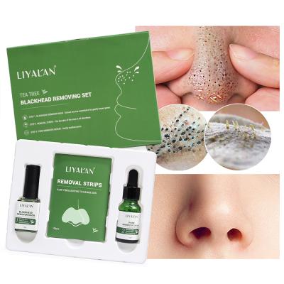 China Moisturize Nourishing Whitening Private Label Tea Tree Oil Shrink Purify Repair Face Serum Blackhead Remover Pimple Nose Pore Strips Peel Set for sale