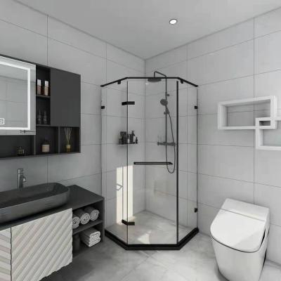 China Modern Design 10mm Tempered Glass Black Hinge Frameless Shower Room Shower Door for sale