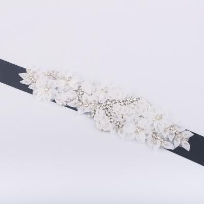 China Polyester Custom Embroider Organza Flower Wedding Sash For Sale for sale