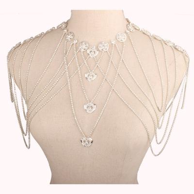 China TRENDY Woman Fashion Shoulder Body Chain Jewelry, Bling Rhinestone Body Chain For Shoulder for sale