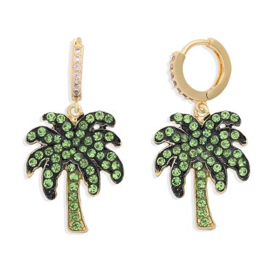 China 2021 TRENDY best selling green Diamond Coconut Tree Pendant Lock shaped loop ear hook earrings for sale