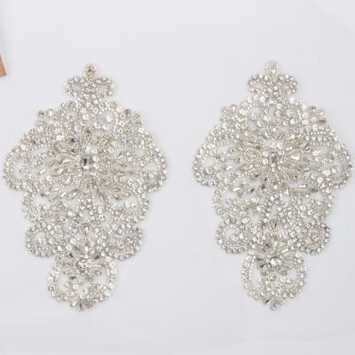 China Handmade Custom Rhinestone Fabric Patch Embroidery Rhinestone Applique Pair for sale