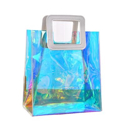 China Factory Direct Sales PVC Portable Cheap Clear Makeup Bag Fashionable Plastic Storage Fluorescent Shopping Bag Tote Bags for sale