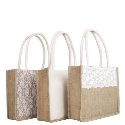 China Wholesale Promotional Literary Jute Handled Tote Bag Canvas Shopping Bag Forest Jute Bags Hessian Retro Burlap for sale