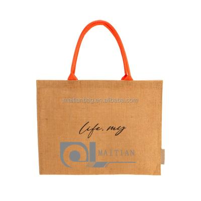 China Fashionable Lady Bags Reusable Portable Handled Jute Beach Folding Bags For Gifts for sale