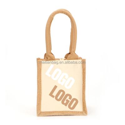 China Handy Handy Portable Folding Handled Jute Bag Multicolor Custom Logo Colored Jute Cheap Bag for sale