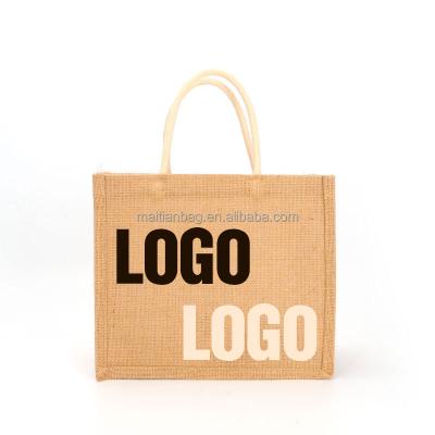 China Eco Friendly Fashion Reusable Handled Jute Custom Shopping With Logos Tote Bags for sale