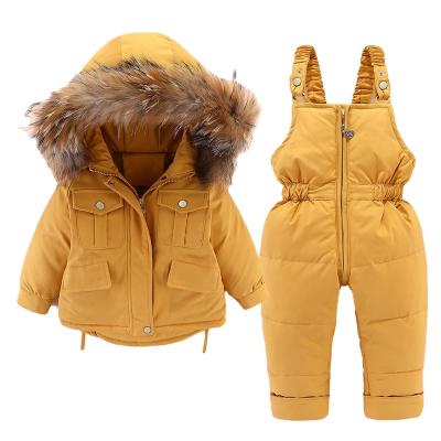 China 2021 Children Anti-Shrink Down Jacket Suit Boys And Girls Baby Clothes Toddler Infant Warm Winter Snow Overall Set Bib Down Coat for sale