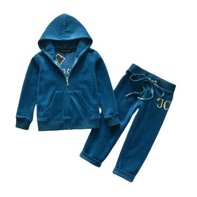 China Kids Autumn Hoodies Embroidered Girls Outfit Velvet Anti-Shrink Tracksuit for sale