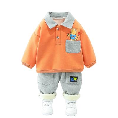 China 2021 anti-shrinkage new baby boy's winter thicken clothes for boys plus two-piece velvet sweater for sale