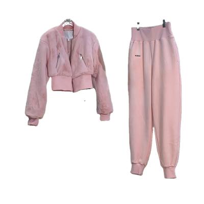 China New Winter Hairy Short Suit Anti-Shrink Women's Jacket Pink Dress And 2 Piece Sporty Sweat Suit For Women for sale