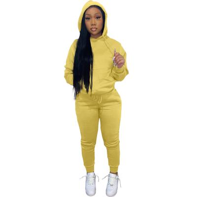 China European American anti-shrink women's hoodie solid color 2pcs plus velvet sports suit jogger suit fall 2021 women's clothing for sale