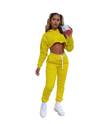 China European American women's sweater solid color two-piece suit anti-shrink plus velvet thickening casual sports suit tracksuit for women for sale