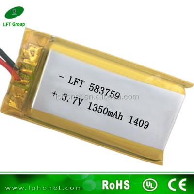 China 583759 Long Time Cycle 3.7 v 1350mah Rechargeable Li-ion Mobile Phone Battery 5.8''; ± 0.2*37' ± 0.5*61Â ± 0.5mm for sale