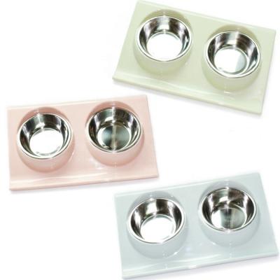 China Sustainable High Quality Eco - Friendly Cute Double Bowl Dog Food Bowl Portable for sale