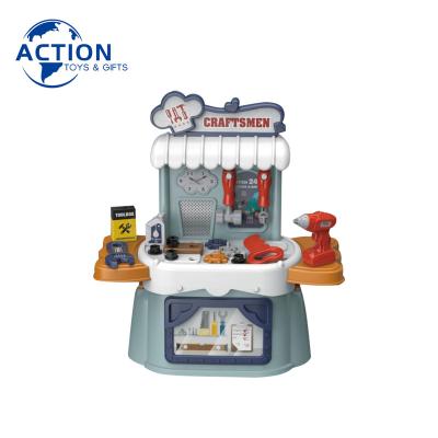 China PP 23 pcs 2 in 1 plastic construction workshop pretend play set | Children's DIY Tool Workbench Toy Kids Tool Toys for sale