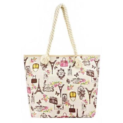 China 100% New Eco-friendly Stylish Beach Bag Cotton Canvas Custom Printed Canvas Handbags for sale